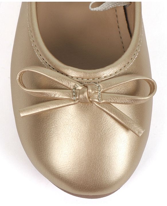 Pine Kids Slip On Closed Toe Ballerina with Bow Applique - Gold