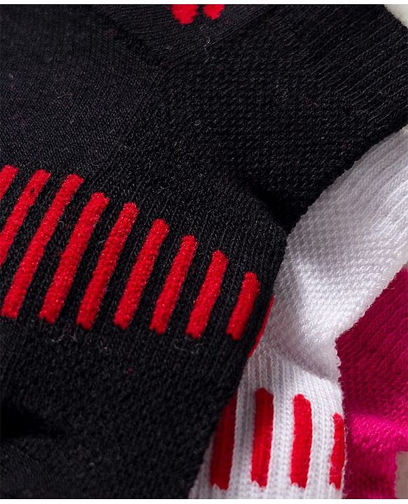 Pine Active Cotton Lycra Knit Ankle Length Socks With Stripes Pack Of 3 - White Black & Pink