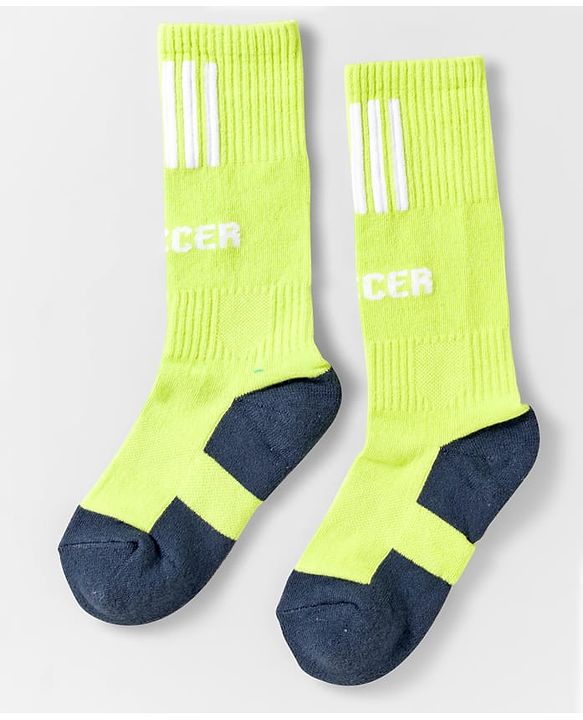 Pine Active Cotton Lycra Knit Breathable Knee Length Football Socks with Text Design - Neon Green