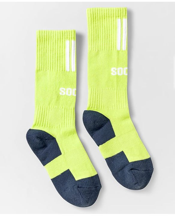 Pine Active Cotton Lycra Knit Breathable Knee Length Football Socks with Text Design - Neon Green