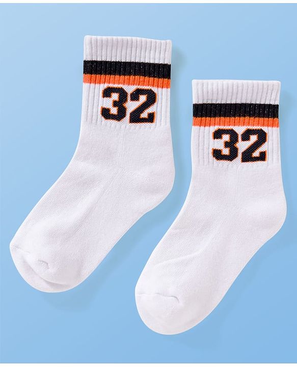 Pine Active Cotton Lycra Terry Knit Breathable Calf Length Athletic Socks with Number Design Pack of 3 - White Red & Black