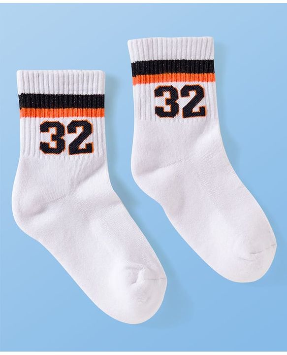 Pine Active Cotton Lycra Terry Knit Breathable Calf Length Athletic Socks with Number Design Pack of 3 - White Red & Black