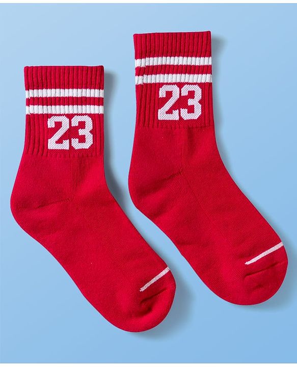 Pine Active Cotton Lycra Terry Knit Breathable Calf Length Athletic Socks with Number Design Pack of 3 - White Red & Black