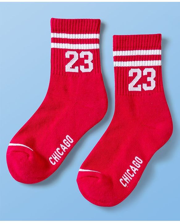 Pine Active Cotton Lycra Terry Knit Breathable Calf Length Athletic Socks with Number Design Pack of 3 - White Red & Black