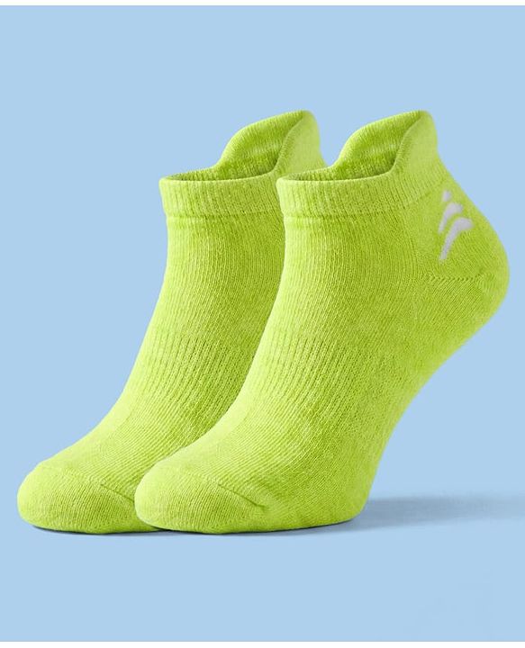 Pine Active Cotton Lycra Terry Knit Breathable Ankle Length Solid Athletic Socks Pack of 3 - White Pink & Light Green
