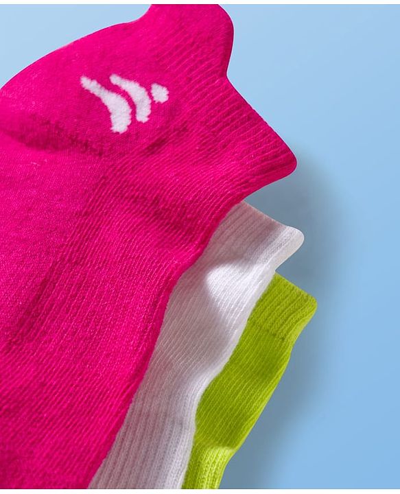 Pine Active Cotton Lycra Terry Knit Breathable Ankle Length Solid Athletic Socks Pack of 3 - White Pink & Light Green