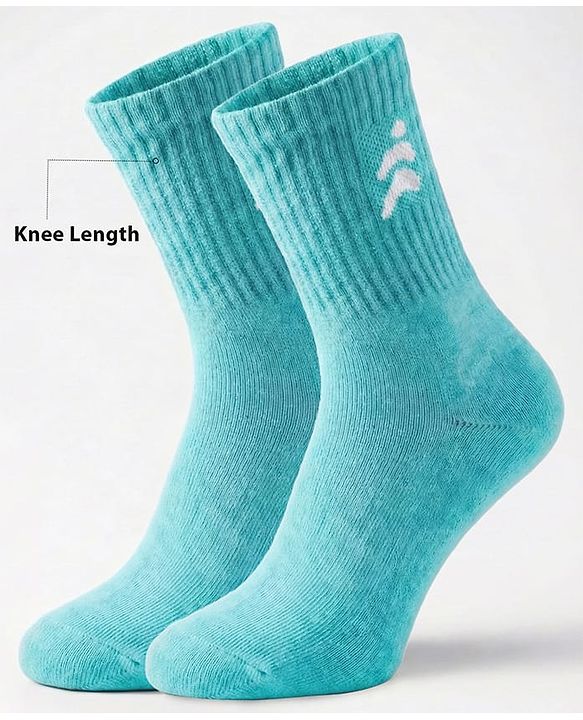 Pine Active Cotton Lycra Knit Breathable Calf Length Solid Color Athletic Socks - Aqua Blue