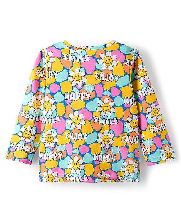 Babyhug Cotton Knit Full Sleeves Co-ord Night Suit With Floral Print - Multicolor