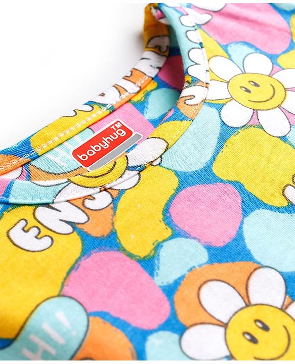 Babyhug Cotton Knit Full Sleeves Co-ord Night Suit With Floral Print - Multicolor