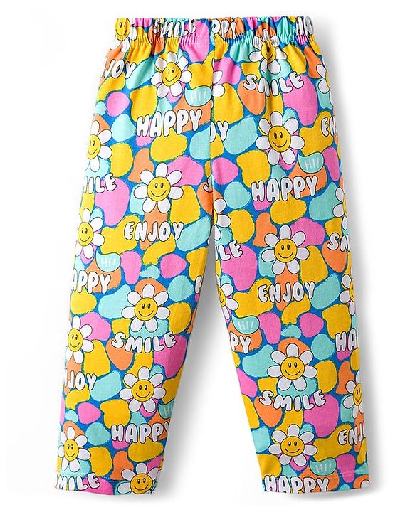 Babyhug Cotton Knit Full Sleeves Co-ord Night Suit With Floral Print - Multicolor