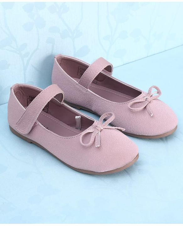 Pine Kids Velcro Closure Closed Toe Ballerina with Bow Applique - Pink