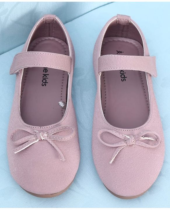 Pine Kids Velcro Closure Closed Toe Ballerina with Bow Applique - Pink