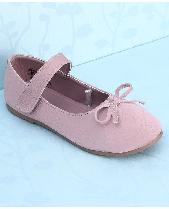 Pine Kids Velcro Closure Closed Toe Ballerina with Bow Applique - Pink