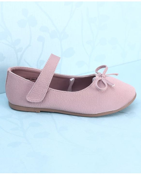 Pine Kids Velcro Closure Closed Toe Ballerina with Bow Applique - Pink