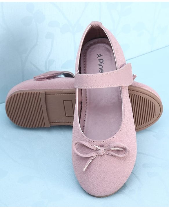Pine Kids Velcro Closure Closed Toe Ballerina with Bow Applique - Pink