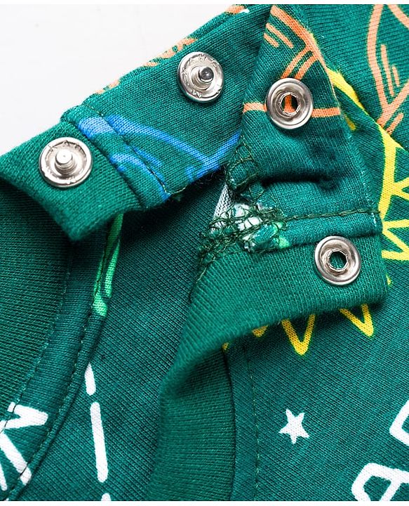 Babyhug Cotton Knit Full Sleeves Co-ords Night Suit With Space Theme Print - Dark Green
