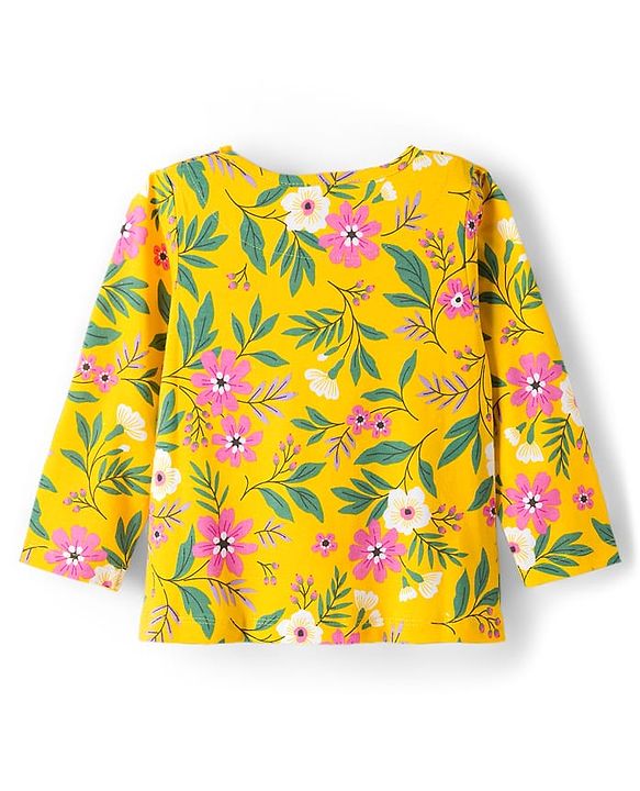 Babyhug Cotton Knit Full Sleeves Co-ord Night Suit With Floral Print - Yellow