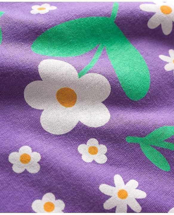 Babyhug Cotton Knit Full Sleeves Co-ord Night Suit With Floral Print - Purple