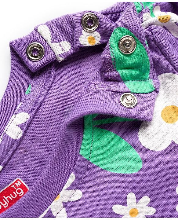 Babyhug Cotton Knit Full Sleeves Co-ord Night Suit With Floral Print - Purple