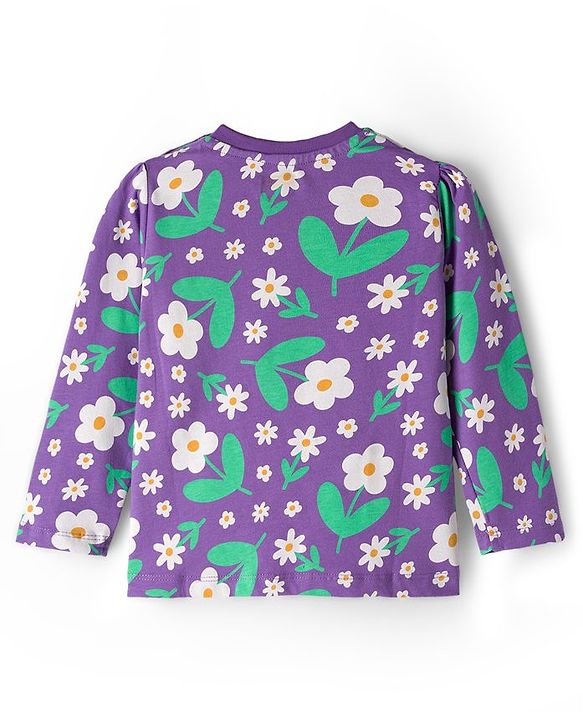 Babyhug Cotton Knit Full Sleeves Co-ord Night Suit With Floral Print - Purple