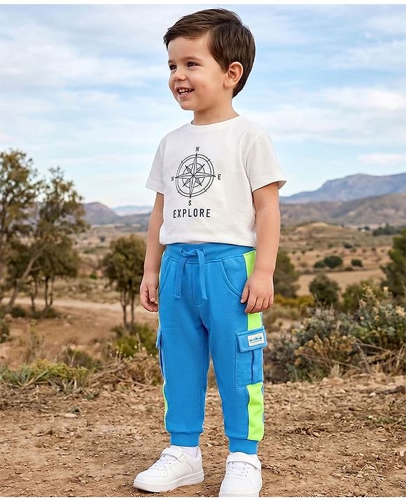 Babyhug Looper Knit Full Length Lounge Pant With Text Badge - Blue