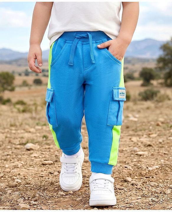 Babyhug Looper Knit Full Length Lounge Pant With Text Badge - Blue