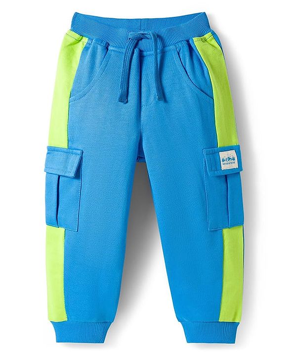 Babyhug Looper Knit Full Length Lounge Pant With Text Badge - Blue