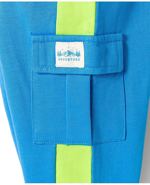 Babyhug Looper Knit Full Length Lounge Pant With Text Badge - Blue