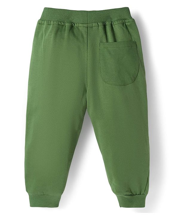 Babyhug Looper Knit Full Length Lounge Pant With Text Print - Olive Green