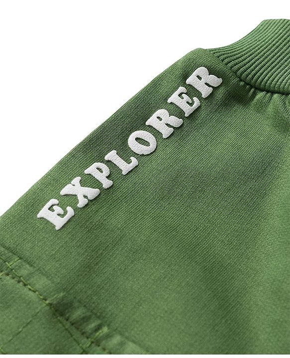 Babyhug Looper Knit Full Length Lounge Pant With Text Print - Olive Green