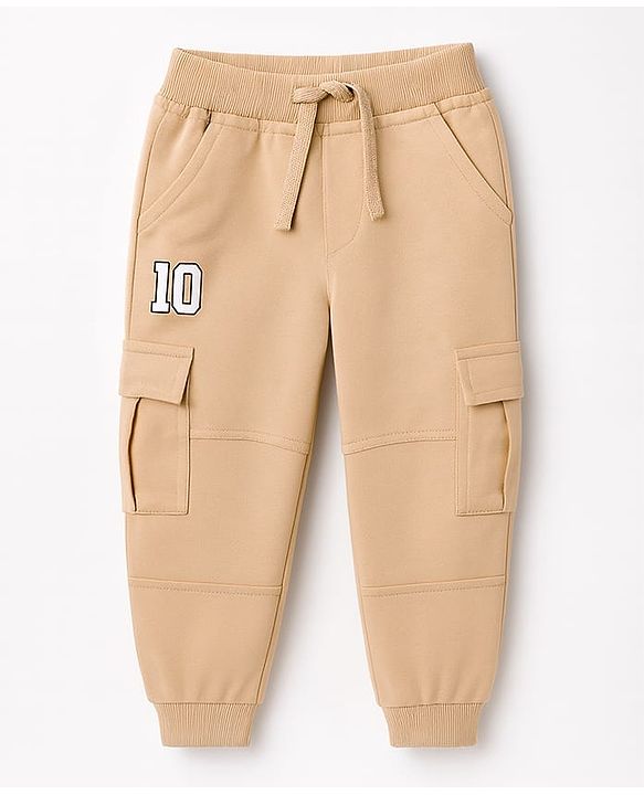 Babyhug Cotton Full Length Lounge Pant With Text Print - Cream
