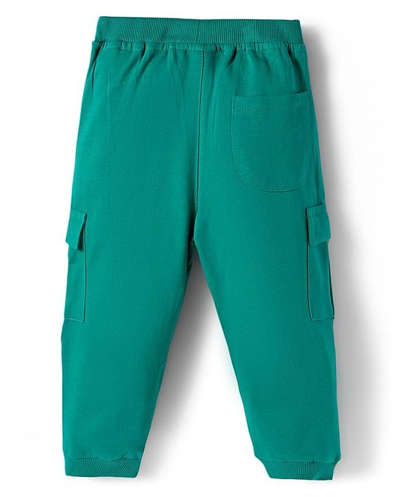 Babyhug Cotton Knit Full Length Lounge Pant With Text Badge - Mint Green