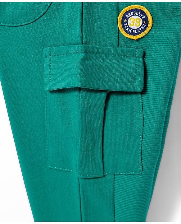Babyhug Cotton Knit Full Length Lounge Pant With Text Badge - Mint Green