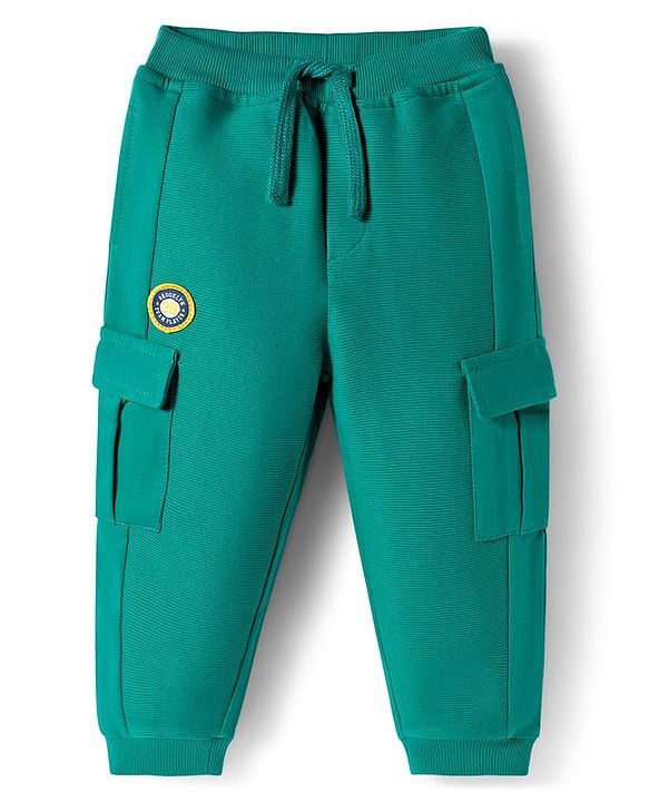 Babyhug Cotton Knit Full Length Lounge Pant With Text Badge - Mint Green