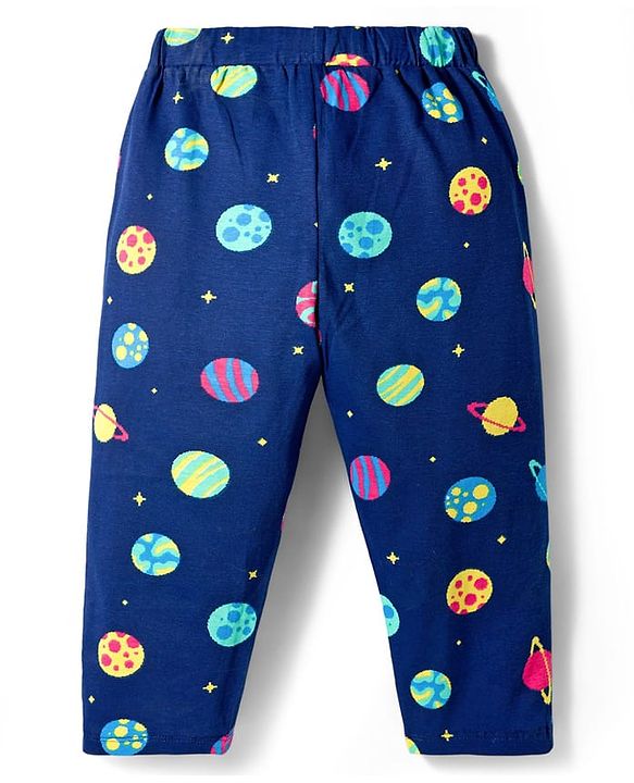 Pine Kids Cotton Knit Half Sleeves Co-ords Night Suit With Space Theme Print - Blue