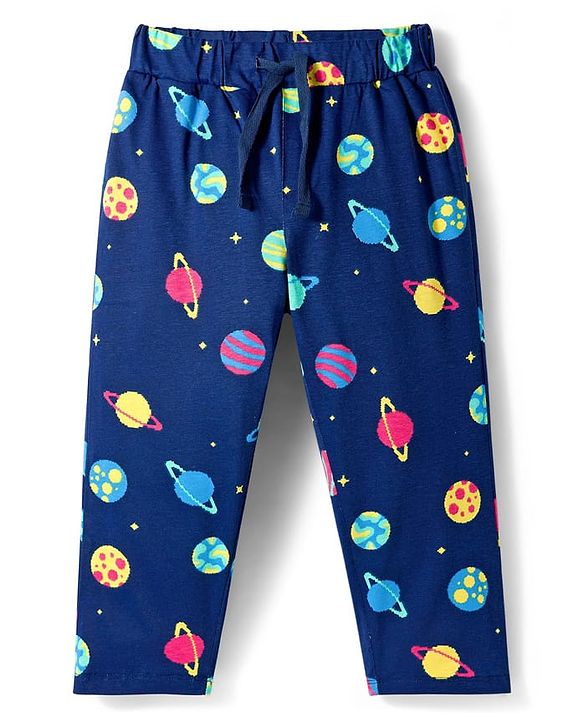 Pine Kids Cotton Knit Half Sleeves Co-ords Night Suit With Space Theme Print - Blue