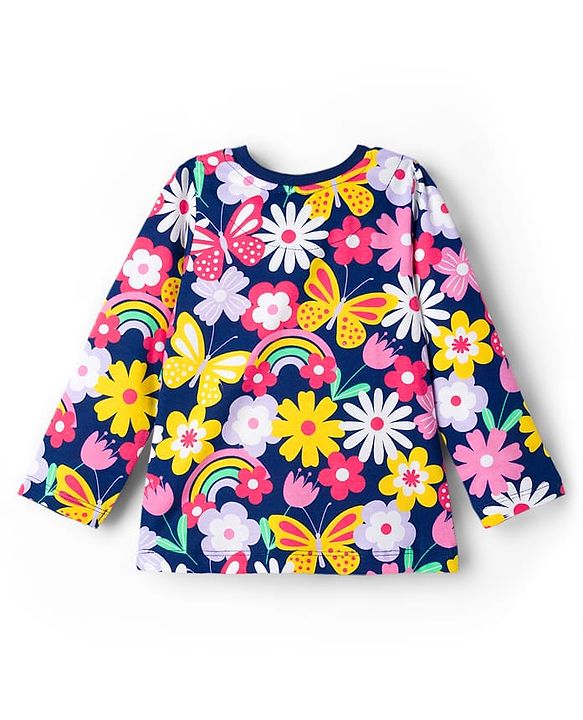 Babyhug Cotton Knit Full Sleeves Co-ord Night Suit With Floral Print - Navy Blue