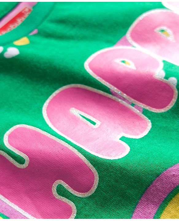 Babyhug Cotton Knit Full Sleeves Co-ord Night Suit With Rainbow Print - Green