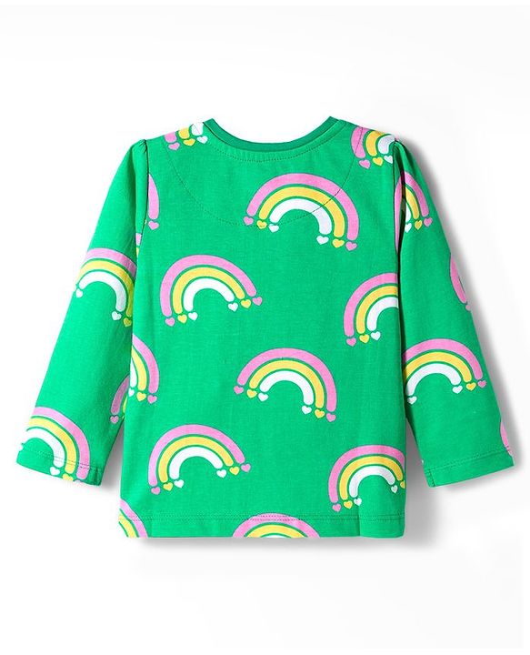 Babyhug Cotton Knit Full Sleeves Co-ord Night Suit With Rainbow Print - Green
