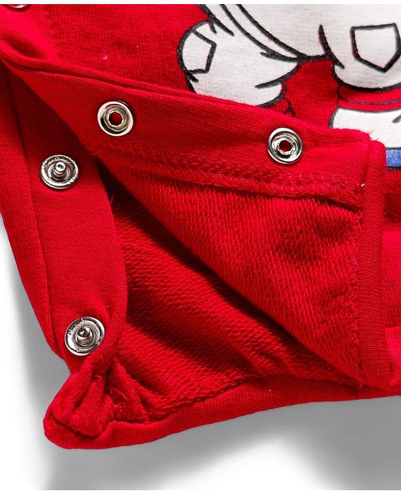 Babyhug Disney Terry Knit Full Sleeves Striped T-Shirt & Dungaree with Mickey Mouse & Friends Graphic & Badge Detailing - Red & Blue