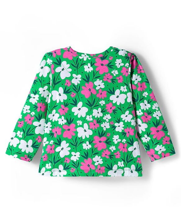 Babyhug Cotton Knit Full Sleeves Co-ord Night Suit With Floral Print - Green