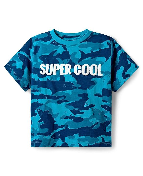 Pine Kids Cotton Knit Half Sleeves Night Suit With Super Cool Print - Blue
