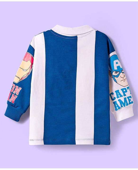 Babyhug Marvel Terry Knit Full Sleeves Cut & Sew Polo Sweatshirt & Track Pant Set with Avengers Graphic - Blue