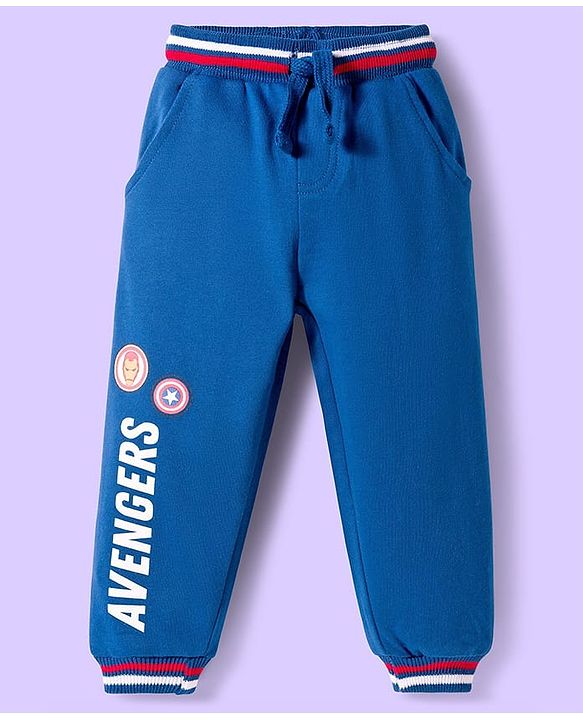 Babyhug Marvel Terry Knit Full Sleeves Cut & Sew Polo Sweatshirt & Track Pant Set with Avengers Graphic - Blue