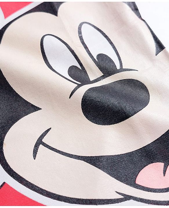 Babyhug Disney Terry Knit Half Sleeves Oversized T-Shirt with Mickey Mouse Graphic - Red