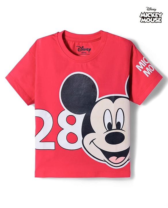 Babyhug Disney Terry Knit Half Sleeves Oversized T-Shirt with Mickey Mouse Graphic - Red