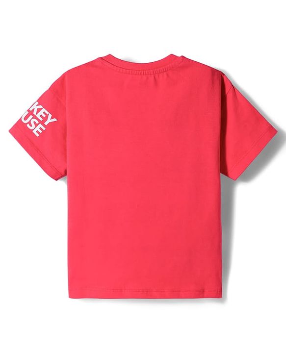 Babyhug Disney Terry Knit Half Sleeves Oversized T-Shirt with Mickey Mouse Graphic - Red