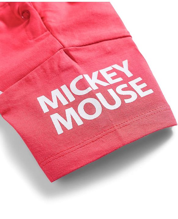 Babyhug Disney Terry Knit Half Sleeves Oversized T-Shirt with Mickey Mouse Graphic - Red