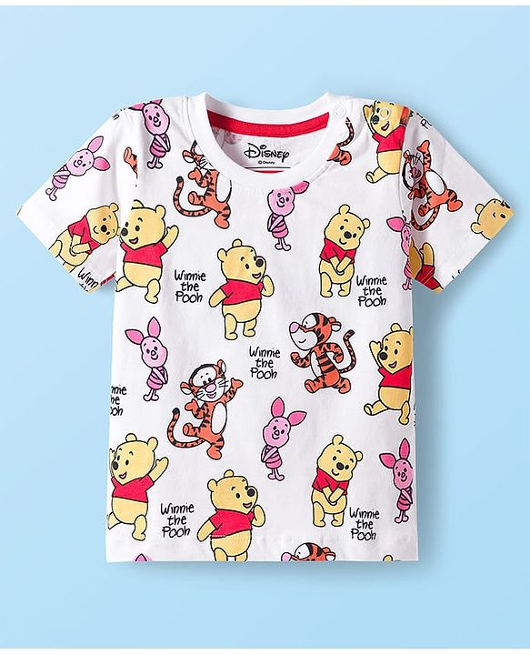 Babyhug Disney Single Jersey Knit Half Sleeves T-Shirt & Shorts Set with Winnie the Pooh Print - Yellow & White