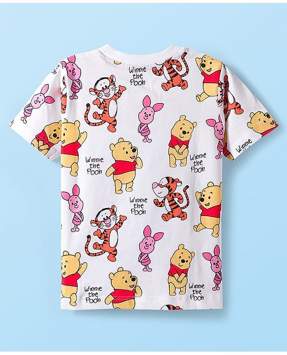 Babyhug Disney Single Jersey Knit Half Sleeves T-Shirt & Shorts Set with Winnie the Pooh Print - Yellow & White